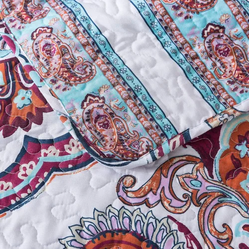 Miniatura 4 de DaDa Bedding - Juego de colcha bohemia con estampado floral para el verano, diseño de cachemira de playa, brillante, vibrante, colorido, reversible