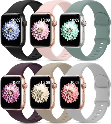 Miniatura 14 de Paquete de 6 bandas deportivas compatibles con Apple Watch de 38mm 40mm 41mm 42mm 44mm 45mm 49mm 46mm, correa impermeable de silicona para iWatch