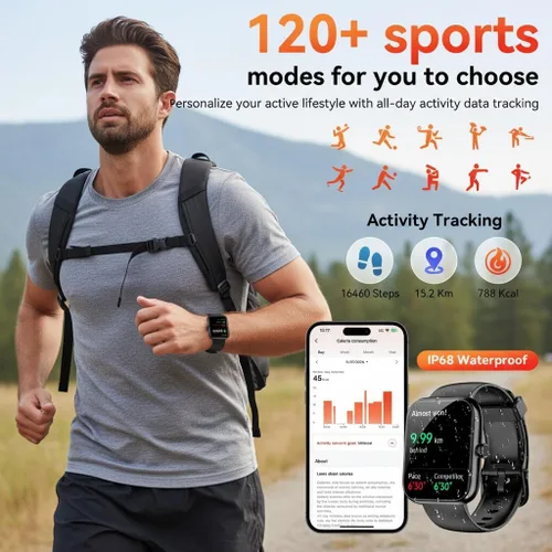 Miniatura 4 de Reloj inteligente con Alexa integrado, llamadas y notificaciones Bluetooth, monitor de salud HD de 1.83 pulgadas, frecuencia cardíaca 24/7 y Negro