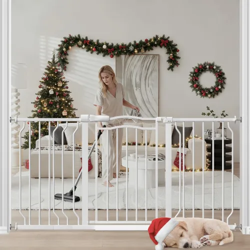 Puerta de bebé extra ancha para puertas de 53.1 a 62.6 pulgadas, puertas para perros montadas a presión con puerta, barrera de seguridad infantil