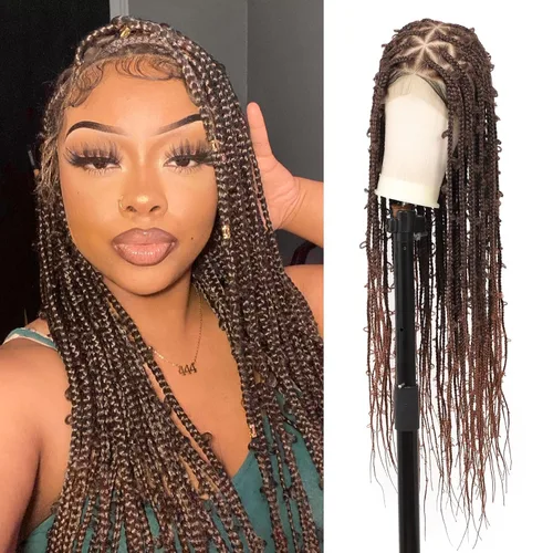 Miniatura 12 de Lexqui Pelucas trenzadas de encaje completo HD de 360° para mujer, pelucas trenzadas sin nudos, peluca trenzada de caja de mariposa con cabello