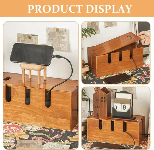 Miniatura 6 de Toddmomy Wooden Cable Organizer Container with Lid for Home Office Desk Wire Storage and Router Stand for Electronics