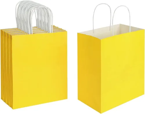 Miniatura 9 de Oikss Paquete de 50 bolsas de papel kraft medianas de color rosa fuerte de 8 x 4.75 x 10 pulgadas con asas a granel para cumpleaños, bodas, favores
