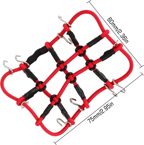 Miniatura 2 de INJORA Red de equipaje de techo RC con ganchos para 1/18 TRX4M Axial SCX24 C10 JLU Gladiator Bronco Piezas de actualización 1/18 TRX4M 1/24 RC Rojo