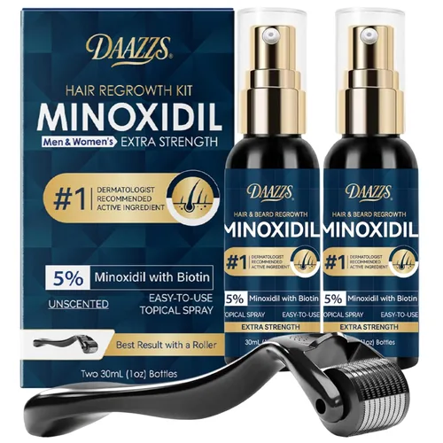 Kit de spray para crecimiento del cabello de minoxidil al 5 % para hombres y mujeres: solución tópica para recrecimiento para barba, suero de