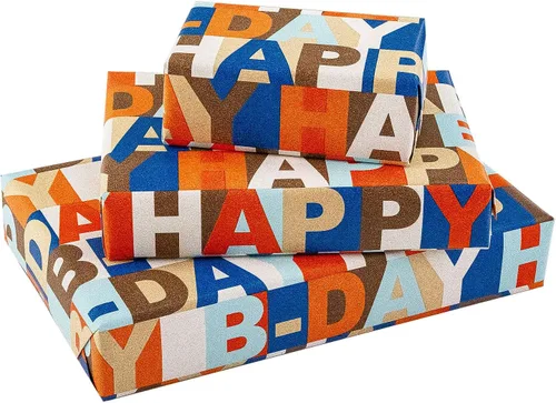 Miniatura 8 de MAYPLUSS Rollo de papel de regalo de feliz cumpleaños de los SS, envoltura de regalo de Kraft vintage Papel de regalo de 17 pulgadas x 33 pies
