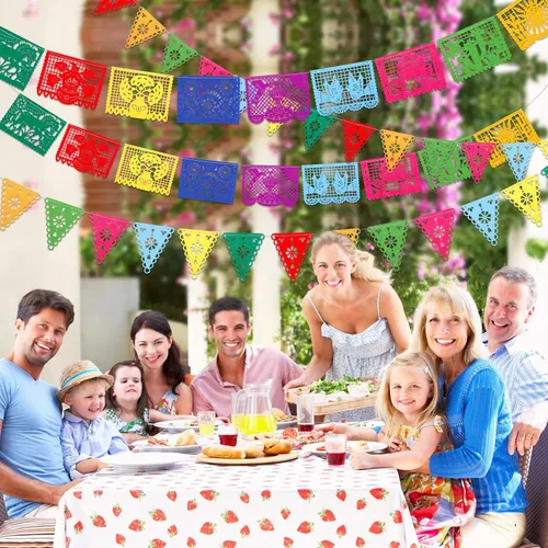 Miniatura 6 de Qpout Paquete de 4 carteles de decoración de fiesta mexicana, guirnalda de fieltro del día de los muertos, colorido cartel mexicano para fiesta