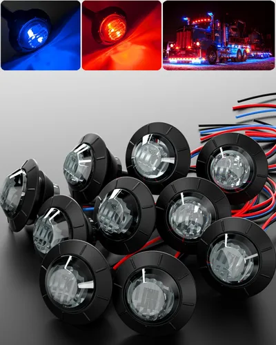 Miniatura 17 de BJZ juego de 10 luces LED redondas de 3/4 de pulgada para remolque, luz de gálibo lateral de doble color ámbar a verde, luz de cola