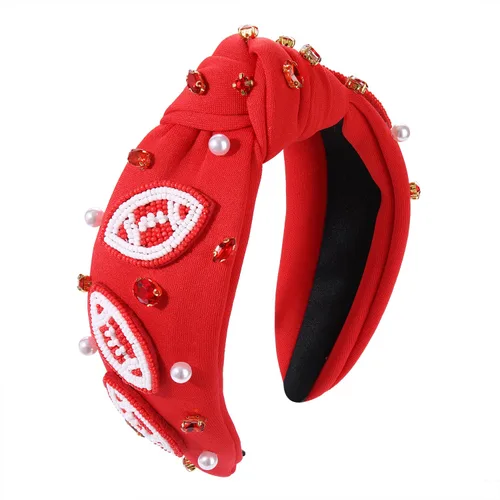 Miniatura 11 de Diademas anudadas de fútbol para mujer, diadema deportiva para el día del juego, diadema de cristal perlado con nudo superior ancho, accesorios