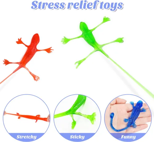 Miniatura 3 de STOBOK 24 juguetes de lagarto pegajosos – Figuras elásticas de Gecko y juguete adhesivo para niños, recuerdos de fiesta de arrastre de pared