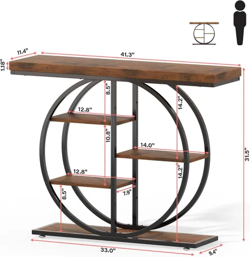 Miniatura 2 de LIFECHOVY Mesa Consola de 41.3" para Entrada, Mesa Industrial de Pasillo/Sofá con Estantes de Almacenamiento, Mueble de Acento Estrecho