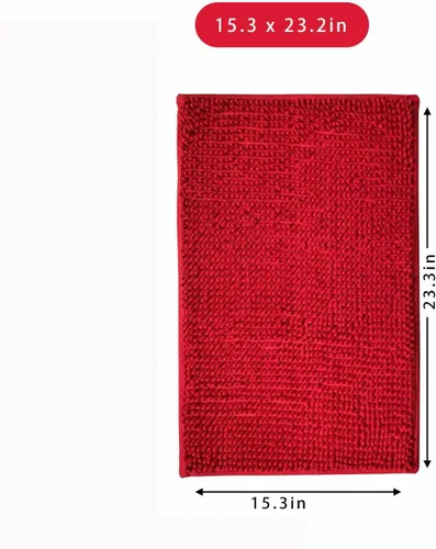 Miniatura 2 de Chenille Bath Mat Microfiber Floor Mat Baby Bath Mat for Kids Washable Bathroom Dry Fast Water Absorbent Shower Mat Area Rug (15.3" x 23.2", Red)