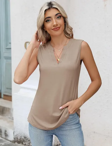 Miniatura 3 de Romanstii Camisetas casuales con cuello en V para mujer, blusas sueltas de manga larga abombada