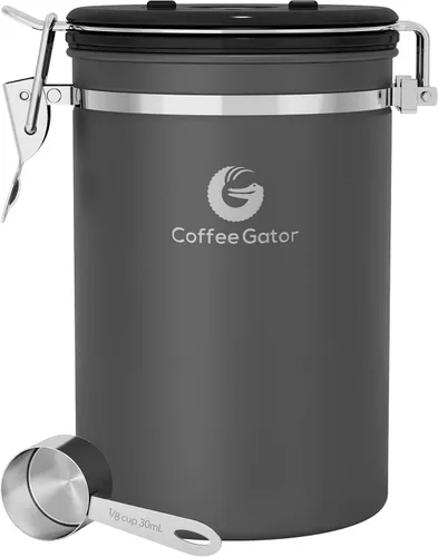 Coffee Gator - Recipiente hermético de café de acero inoxidable de 22 oz para almacenamiento de alimentos en la cocina con rastreador de fecha, Gris