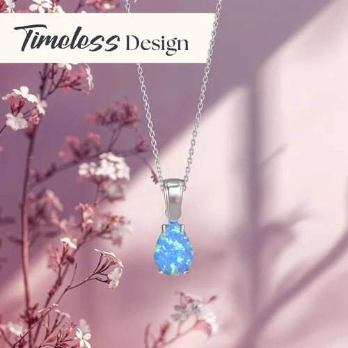 Miniatura 4 de 925 Sterling Silver Gemstone Necklace – Birthstone Jewelry for Women – Minimalist Silver Chain with Gemstone Teardrop Pendant – Elegant Gift for