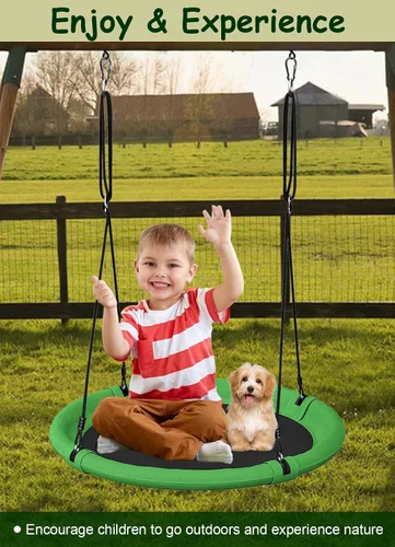 Miniatura 6 de Juego de columpio de árbol de platillo de 24 pulgadas para niños y adultos, juegos de columpios ajustables para patio trasero o patio de juegos al