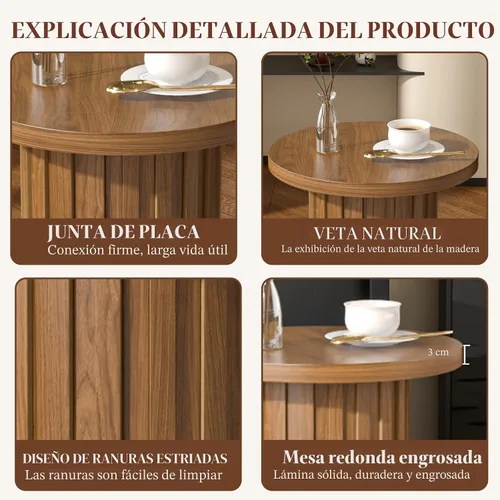 Miniatura 4 de Fsbecl Mesa auxiliar de pedestal de granja, mesa auxiliar redonda con panel estriado, mesa rústica para bebidas para sala de estar de espacio