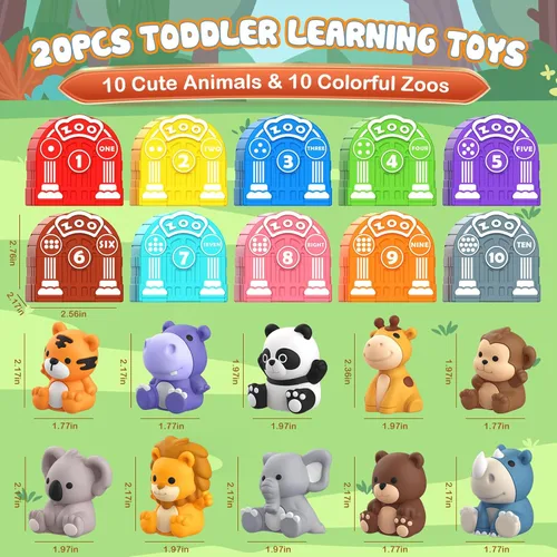 Miniatura 3 de Juguete para niños de 1, 2, 3 años o más, juguete de aprendizaje para niños pequeños con 20 animales de safari, Montessori educativo para niños, 10