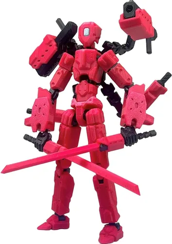 Figura de acción T13 con cañón láser, robot Titan 13 rojo impreso en 3D articulado articulado articulado coleccionable, montaje coleccionable