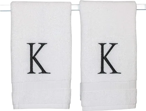 Miniatura 257 de Toalla de mano con inicial beige para baño, toalla bordada decorativa de calidad de hotel de lujo con monograma para tocador, spa, certificado