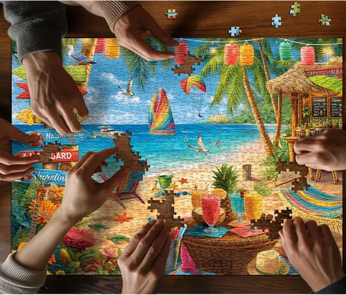 Miniatura 3 de Beach Puzzle for Adults 1000 Pieces, Summer Puzzle Ocean Cozy Holiday, Tropical Seaside Flower Plant Jigsaw Puzzle