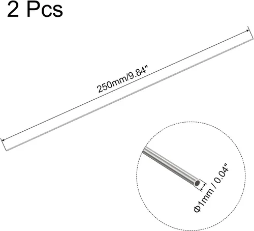Miniatura 2 de uxcell 2 tubos capilares de acero inoxidable 304, OD 1 mm x 0,1 mm de grosor de pared, longitud de 250 mm de tubería metálica para maquinaria