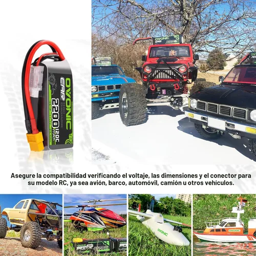 Miniatura 5 de OVONIC 3S - Batería corta LiPo de 11.1 V 2200 mAh 120C con enchufe XT60 para coche RC camión, avión, helicóptero, barco, carreras, pasatiempos RC