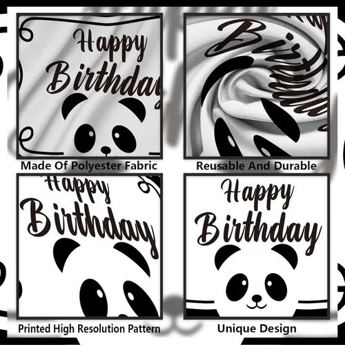 Miniatura 3 de Cartel de feliz cumpleaños de panda lindo telón de fondo blanco y negro oso animales zoológico decoración temática decoración para fiesta