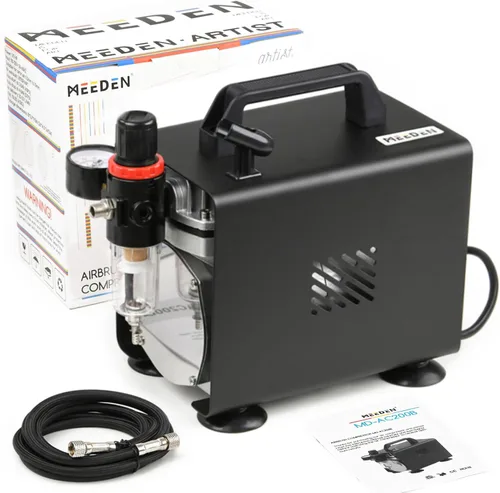 Miniatura 12 de MEEDEN Kit de compresor de aerógrafo - Compresor de aire completo de 1/5 HP para pintura de modelos con manguera de 6 pies Individual - Amarillo