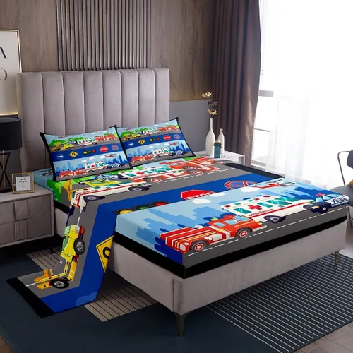Miniatura 3 de Juego de sábanas de vehículos de rescate, tamaño individual, juego de ropa de cama de ambulancia de coche de policía, camión de bomberos, decoración
