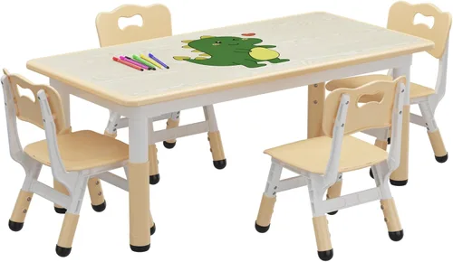 Miniatura 10 de GAOMON - Juego de mesa y 6 sillas para niños, mesa y silla ajustables en altura para niños de 2 a 10 años, escritorio con graffiti, patas Gris