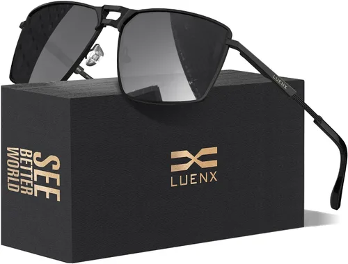 LUENX Gafas de sol rectangulares de aviador para hombre, lentes polarizadas cuadradas con protección UV 400