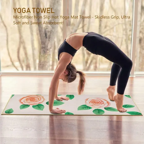Miniatura 6 de Flower Yoga Towel 73 x 27 Inch Absorbent Non-Slip Yoga Mat Towel for Gym Pilates Hot Workouts