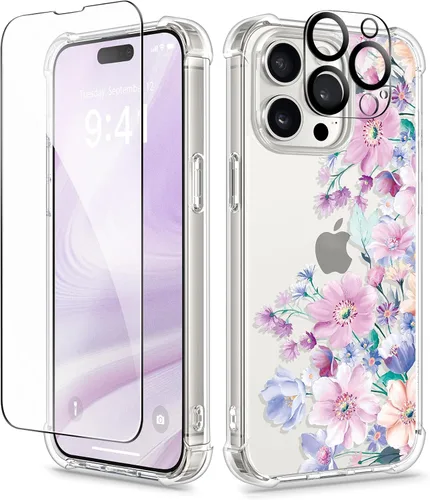 Miniatura 48 de GVIEWIN - Funda floral para iPhone 14 de 6.1 pulgadas, protector de pantalla + protector de lente de cámara, no se amarillenta, a prueba de golpes