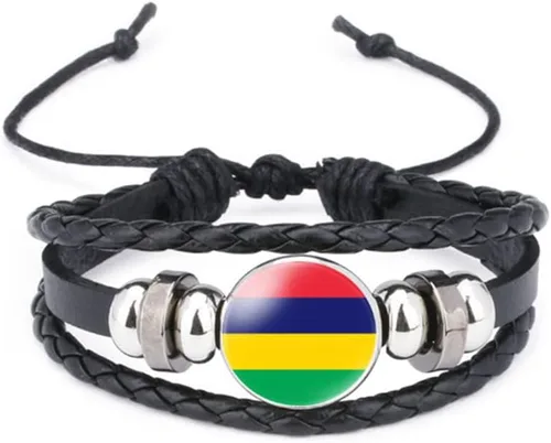 Miniatura 73 de vmcoatdu Mundial Muchas Banderas Nacionales Brazalete Retro de Aleación de Cuero para Pulsera de Cuerda Trenzada de Bandera Nacional
