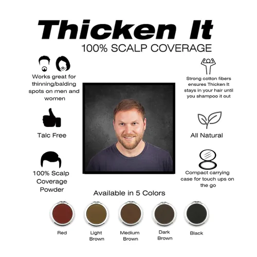 Miniatura 4 de Thicken It 100% Scalp Coverage Polvo para el cabello, negro, sin talco, corrector de pérdida de cabello resistente al agua, más grueso que