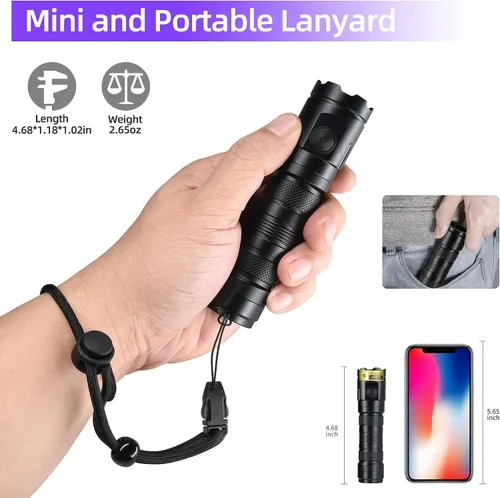 Miniatura 5 de DARKBEAM Linterna UV de 365 nm de luz negra, 3 linternas LED ultravioleta de 20 W, potentes lámparas de madera, luz UV recargable USB-C