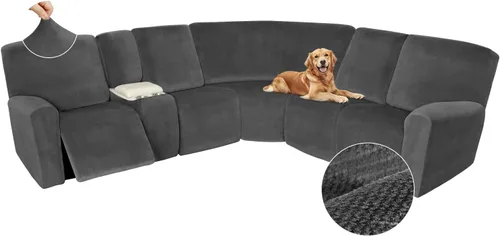 Miniatura 556 de Arfntevss Fundas de sofá seccional reclinable de terciopelo, Funda de sofá seccional de esquina para sofá reclinable, Funda elástica suave