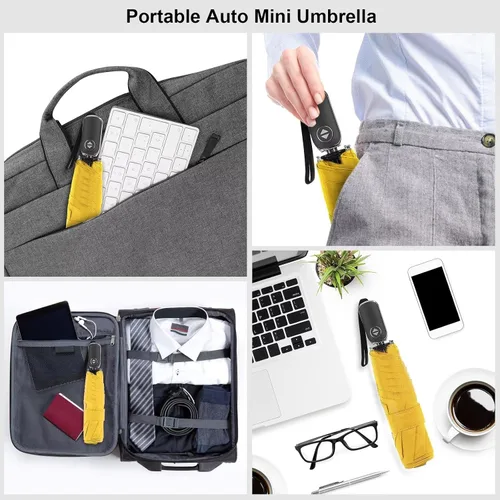 Miniatura 131 de LEAGERA Paraguas de viaje compacto para bolso, mango plano, impermeable para lluvia ligera
