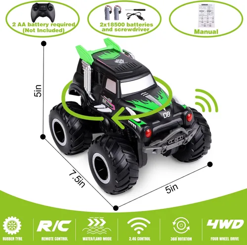 Miniatura 6 de Coches de control remoto anfibios, 1/20 Stunt RC Rock Crawler Monster Truck Toy con dos baterías recargables alternativas, vehículos todoterreno 4WD