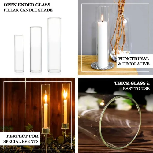Miniatura 4 de Efavormart Paquete de 2 Portavelas Candelabro Transparente de 18", Pantalla de Vidrio para Vela, Pantalla de Vela Huracán de Extremo Abierto