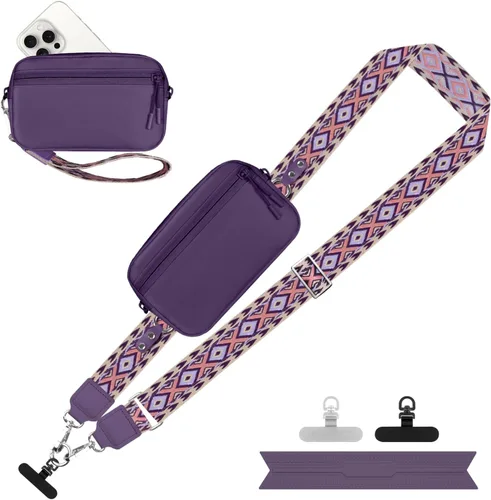 Miniatura 24 de YFWE Correa de clip and go para teléfono con cartera cruzada, cordón ajustable para teléfono con cartera RFID desmontable, correa universal