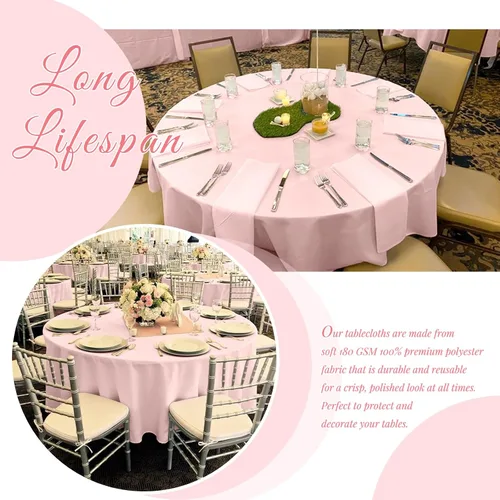 Miniatura 320 de Showgeous Paquete de 4 manteles redondos color rosa intenso de 120 pulgadas de poliéster para mesas redondas, manteles de tela decorativa lavable