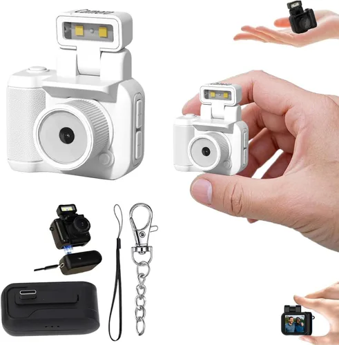 Miniatura 12 de cámara retro instantánea, mini cámara nostálgica vintage, 1080p HD con luz LED (Rosa, sin tarjeta de memoria)