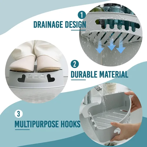 Miniatura 4 de TAILI Organizador de ducha de esquina con ventosas, organizador de pared montado, estante de plástico para baños pequeños, cocina, cesta de estante