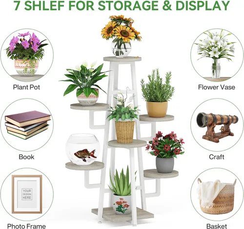 Miniatura 6 de Tribesigns Soporte para plantas de 7 niveles para interiores, estante alto para múltiples plantas, soporte para macetas de esquina de madera