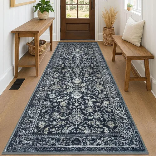 Miniatura 111 de KILOCOCO Alfombra lavable de 2 x 3 para entrada, estampado floral vintage, suave, antideslizante, azul, alfombras de cocina, tapete