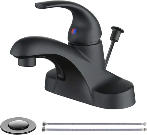 Miniatura 10 de WOWOW Grifo de baño de 4 pulgadas de un solo mango para fregadero de baño, llave de tocador de oro cepillado con conjunto de drenaje de barra