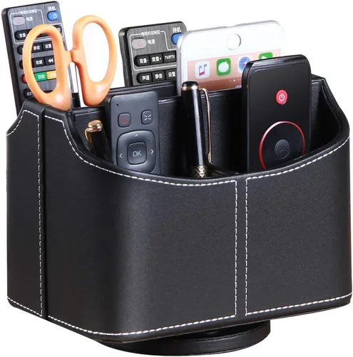 Miniatura 14 de PUSU - Soporte organizador de piel sintética giratorio en 360 grados para control remoto de TV, suministros de escritorio, suministros de oficina