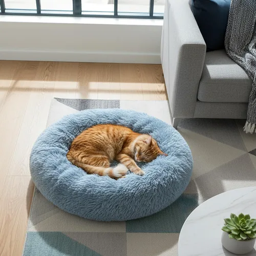 Miniatura 6 de PetAmi Cama calmante para perros y gatos pequeños y medianos, 23 camas redondas en forma de dona, cama lavable y esponjosa de piel sintética